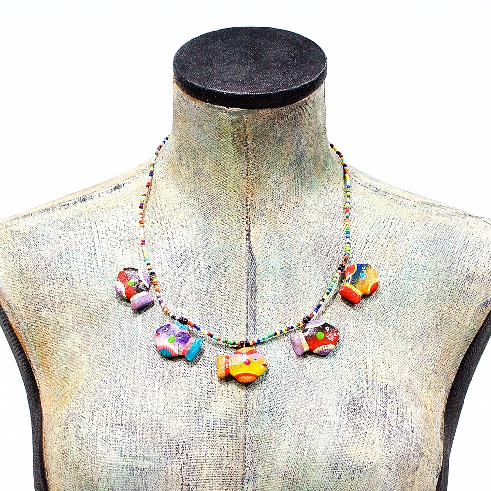 VTG 80's Mexican Fiesta Ceramic Fish Necklace